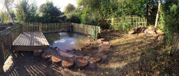 Wildlife pond and nature area at Hilltop Primary School — Leicester, JDM Ponds